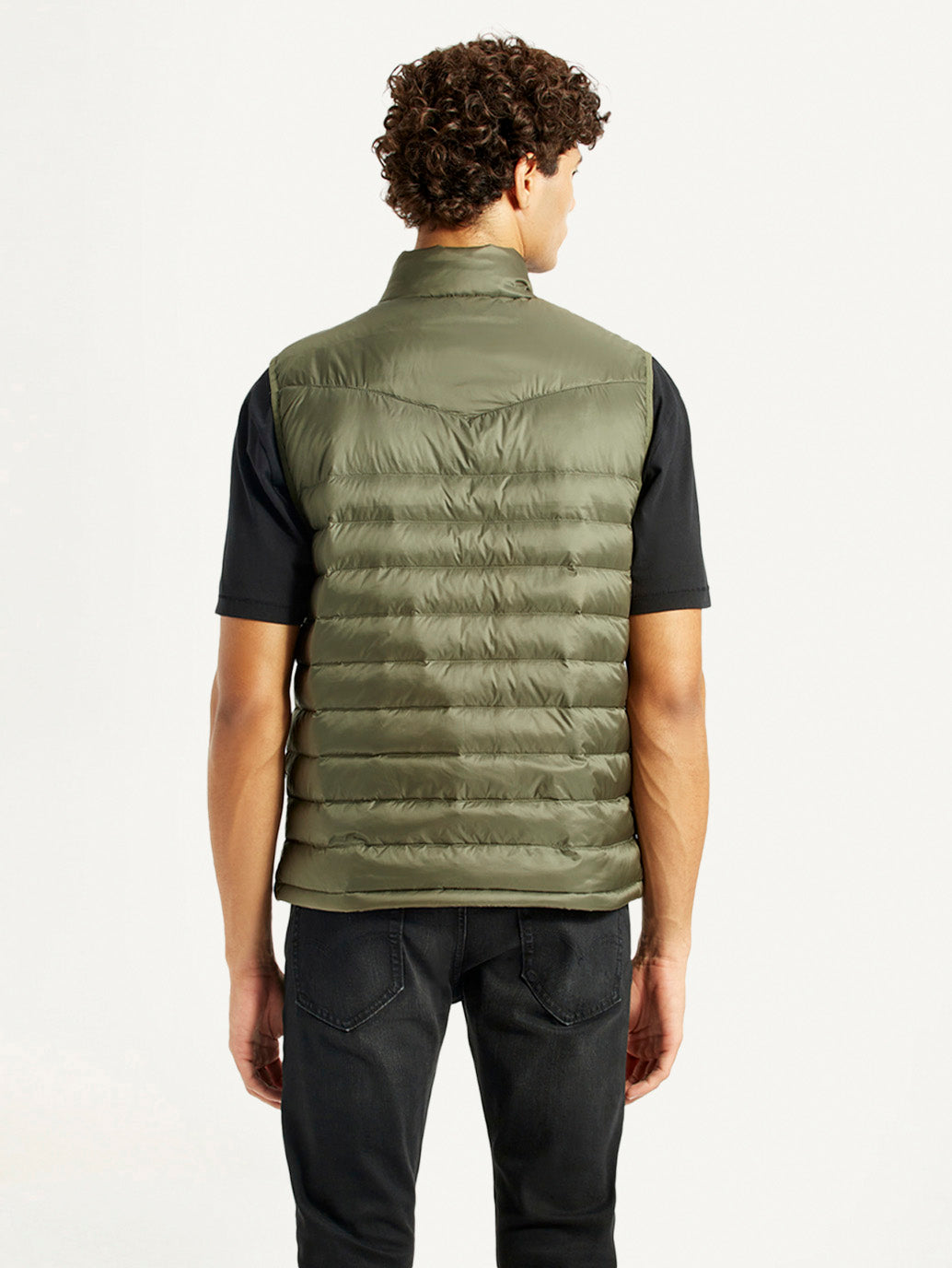 Men's Quilted Olive Slim Fit Puffer Jacket - Back View