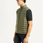 Men's Quilted Olive Slim Fit Puffer Jacket - Side View