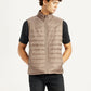 Men's Quilted Taupe Slim Fit Puffer Jacket - Front View