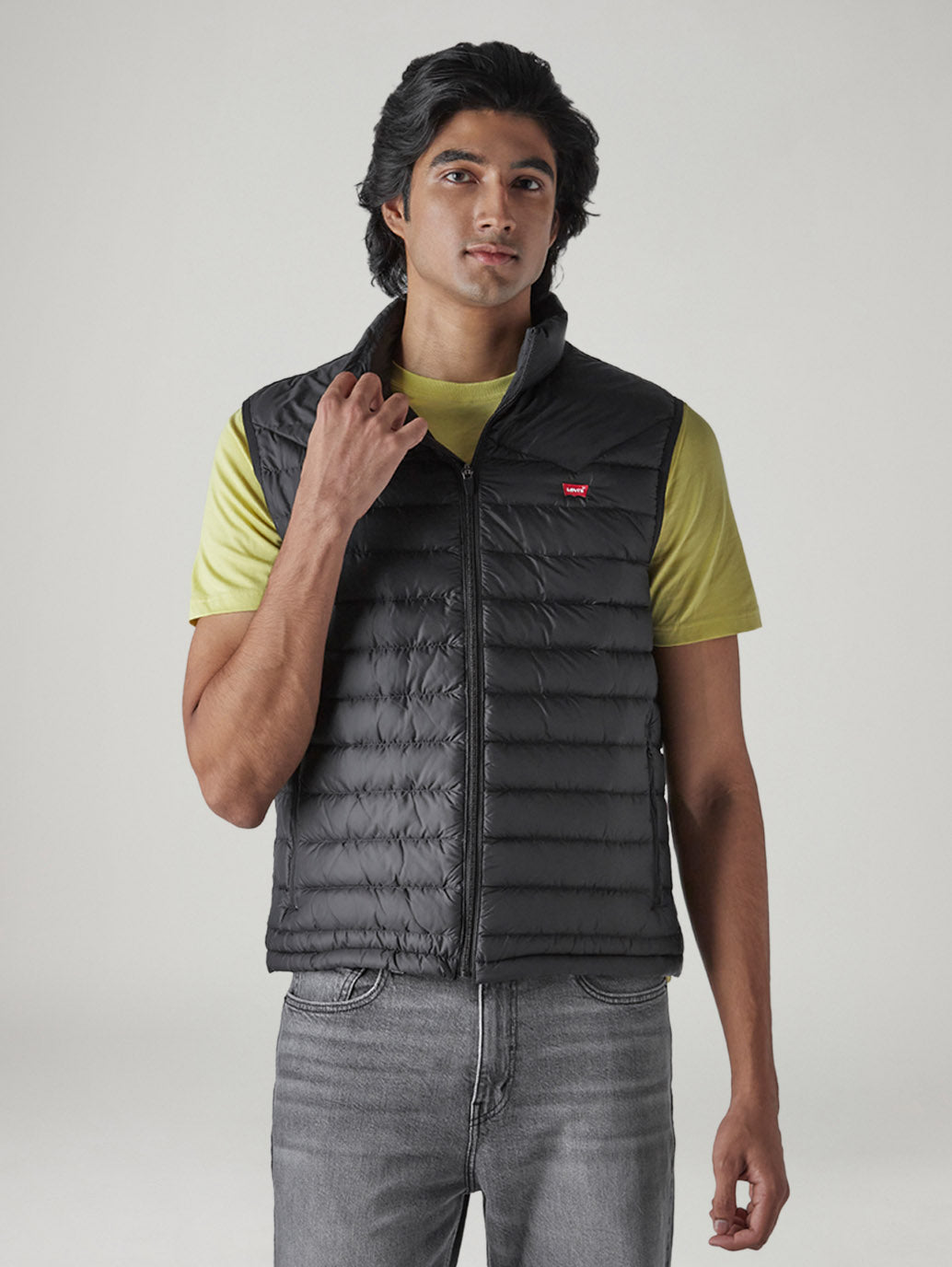Men's Quilted Slim Fit Puffer Jacket - Front View