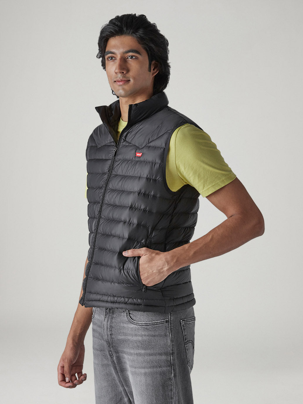 Men's Quilted Slim Fit Puffer Jacket - Side View