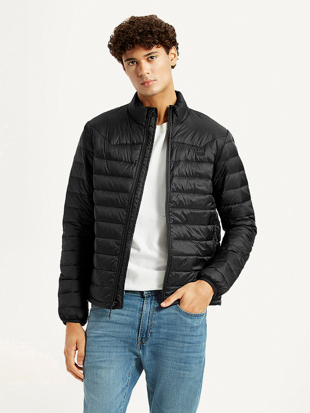 Men's Quilted Black Slim Fit Puffer Jacket - Styleshot View