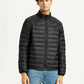 Men's Quilted Black Slim Fit Puffer Jacket - Front View