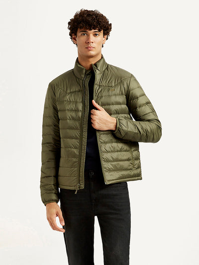 Men's Quilted Olive Puffer Jacket