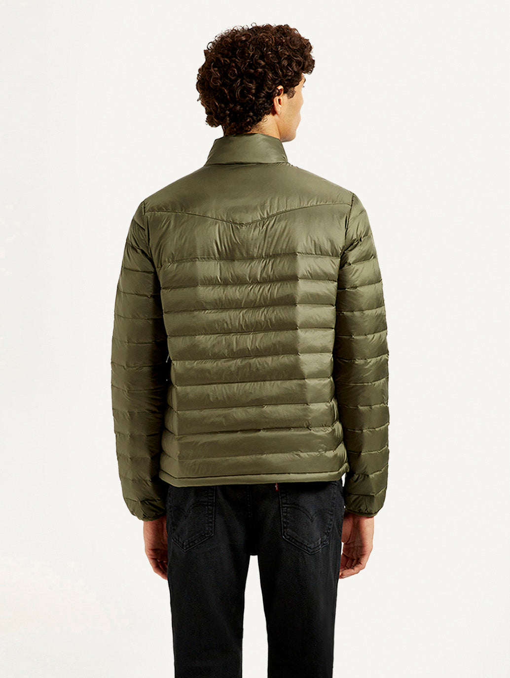Men's Quilted Olive Puffer Jacket - Back View