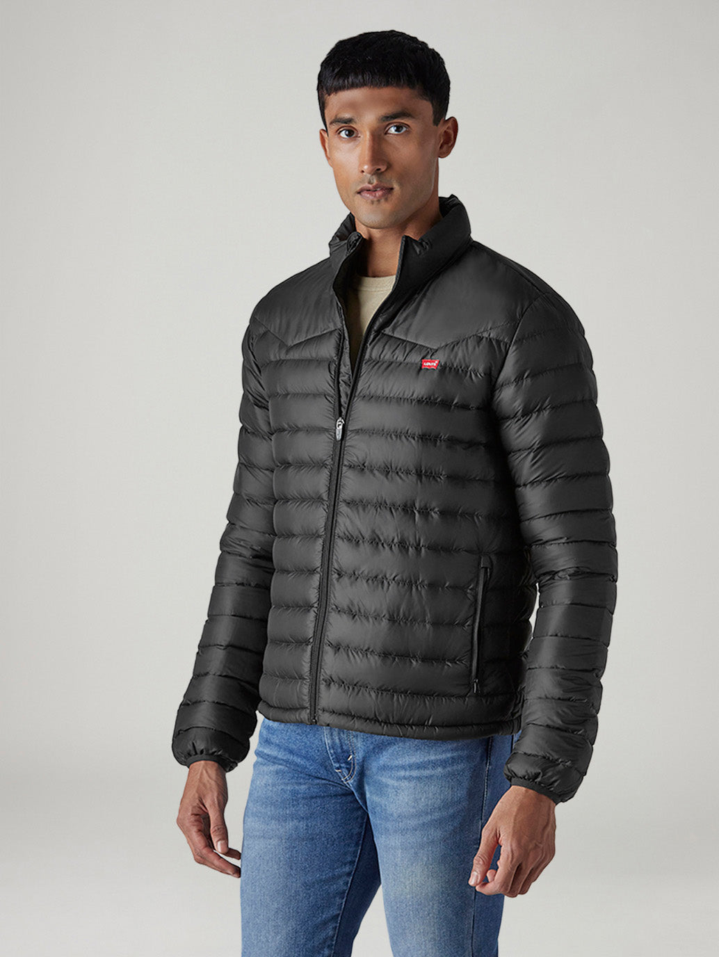 Men's Quilted Slim Fit Puffer Jacket - Front View