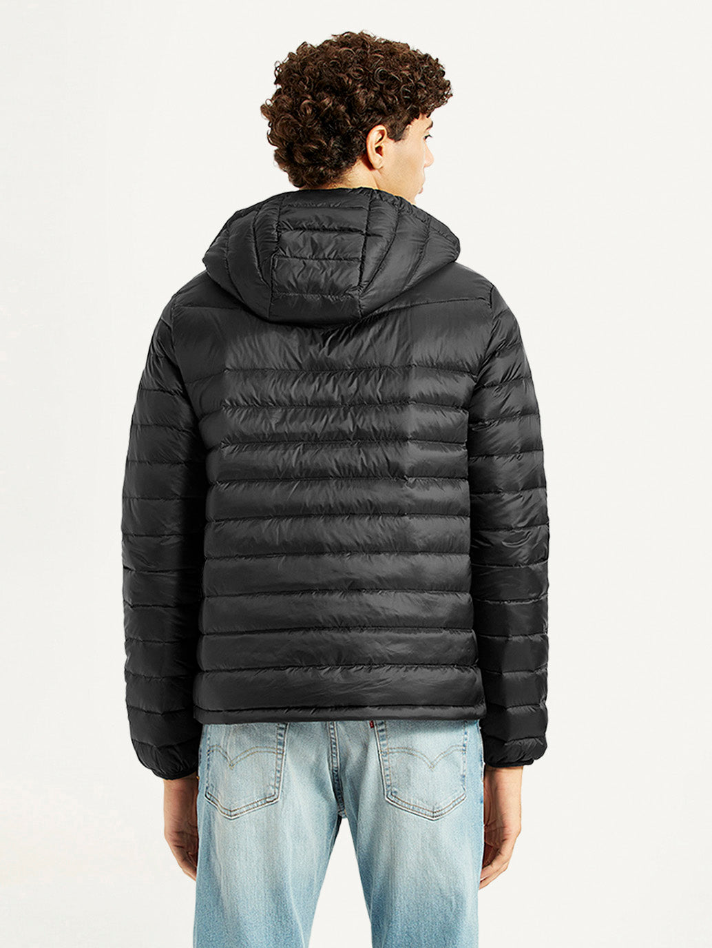 Men's Quilted Black Slim Fit Puffer Jacket - Back View