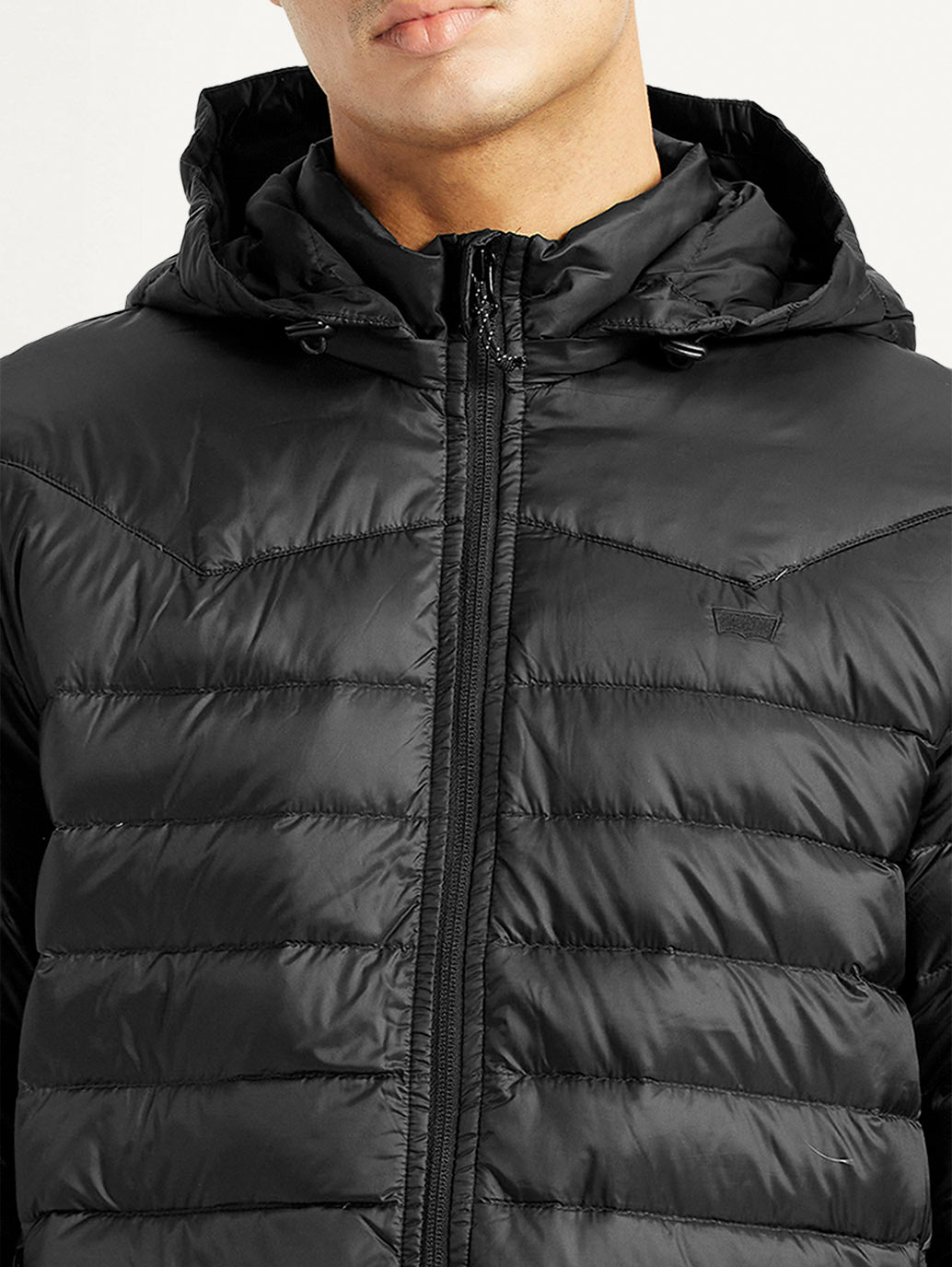 Men's Quilted Black Slim Fit Puffer Jacket - Detail View