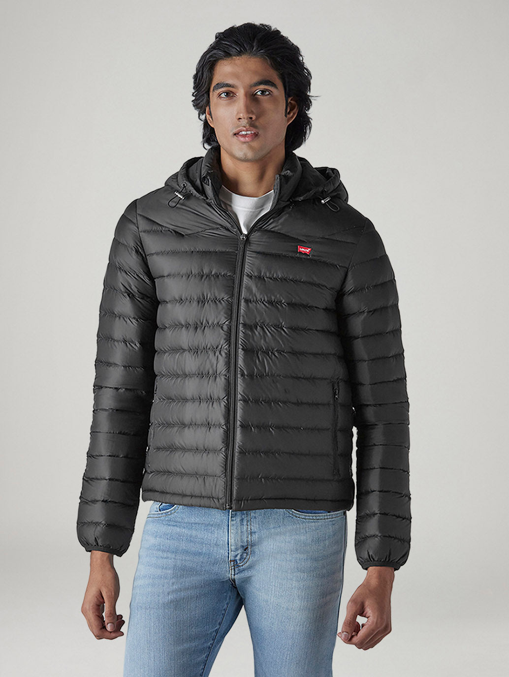 Men's Quilted Slim Fit Puffer Jacket - Front View