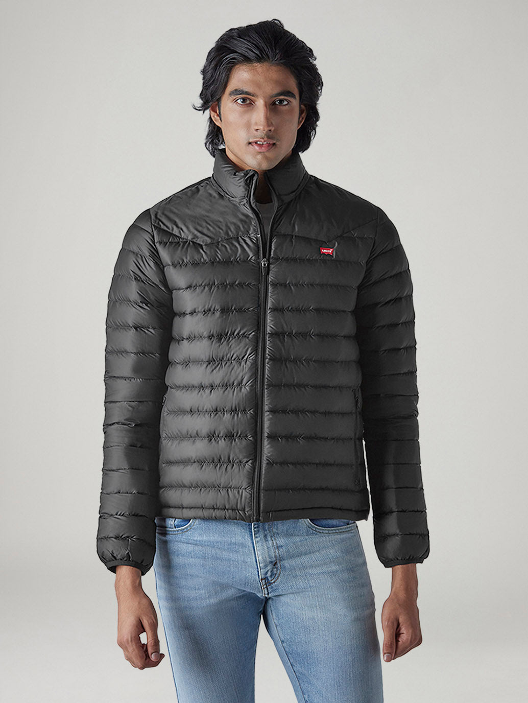 Men's Quilted Slim Fit Puffer Jacket - Front View