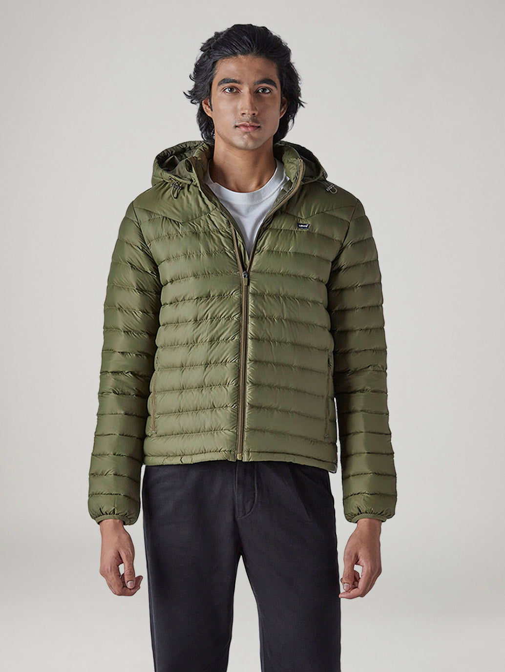 Men's Quilted Slim Fit Puffer Jacket - Front View
