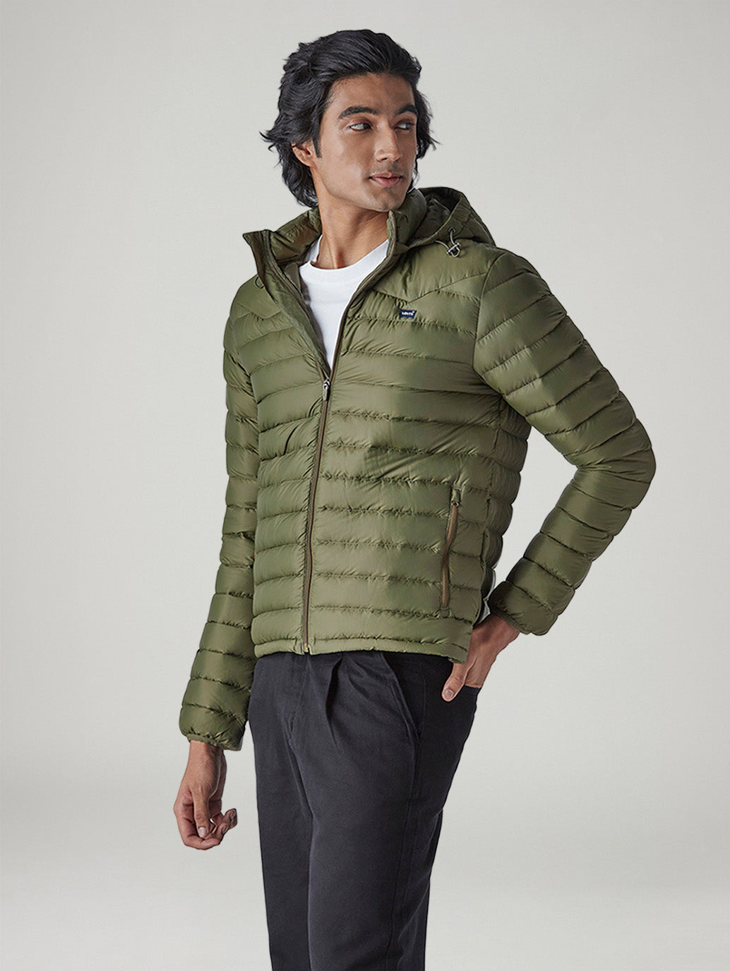 Men's Quilted Slim Fit Puffer Jacket - Side View