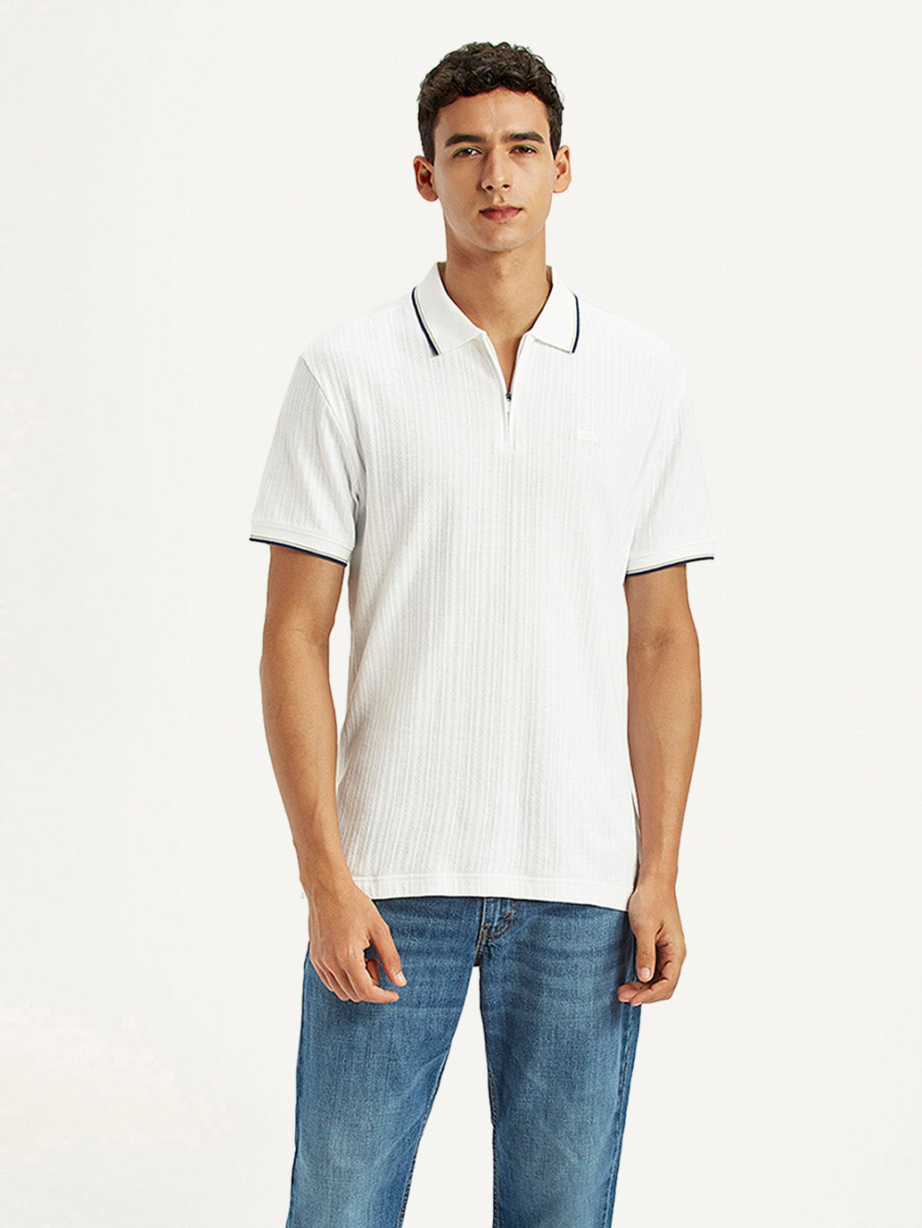 Men's Solid White Slim Fit Polo T-shirt - Styleshot View
