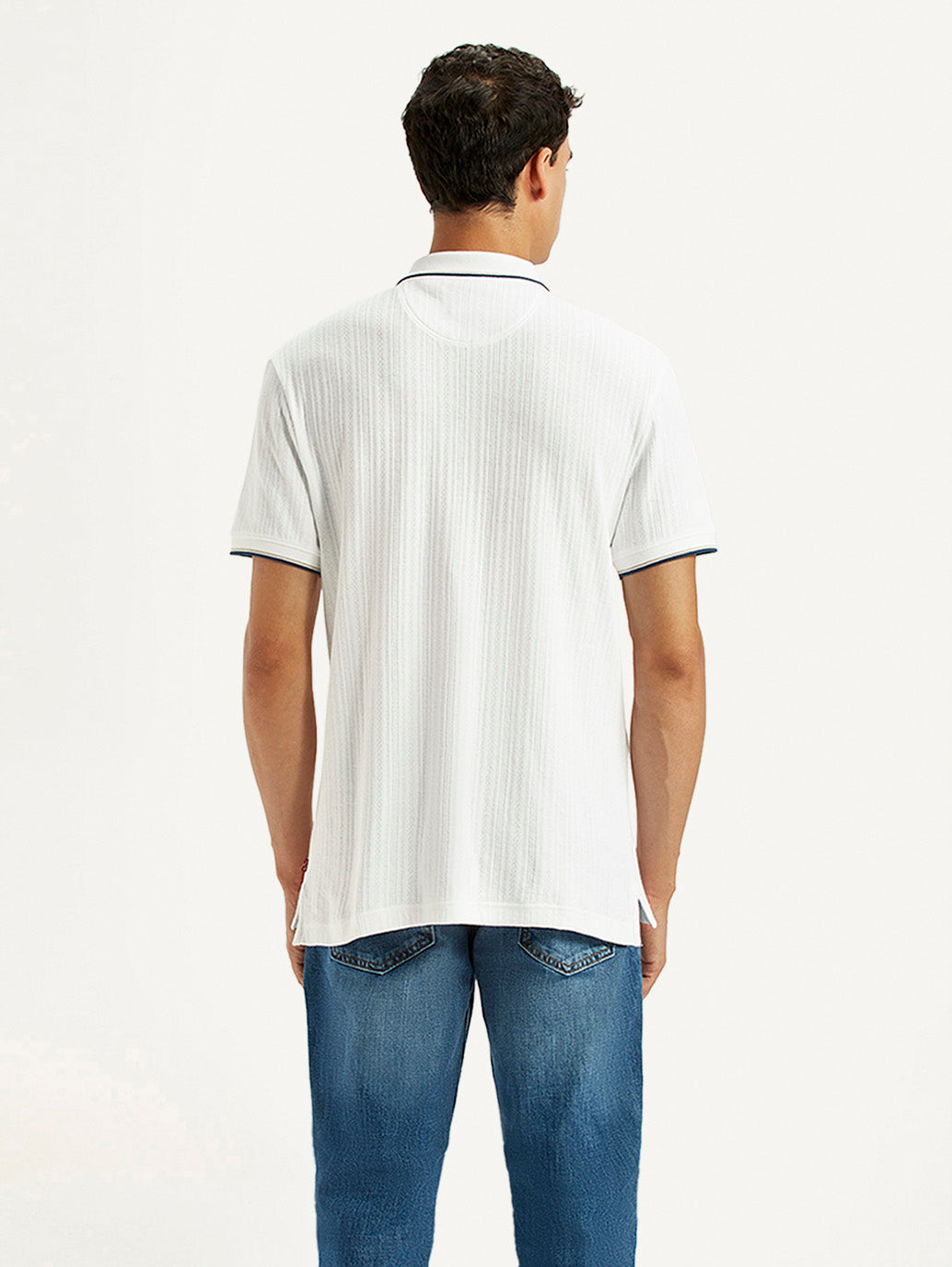 Men's Solid White Slim Fit Polo T-shirt - Back View