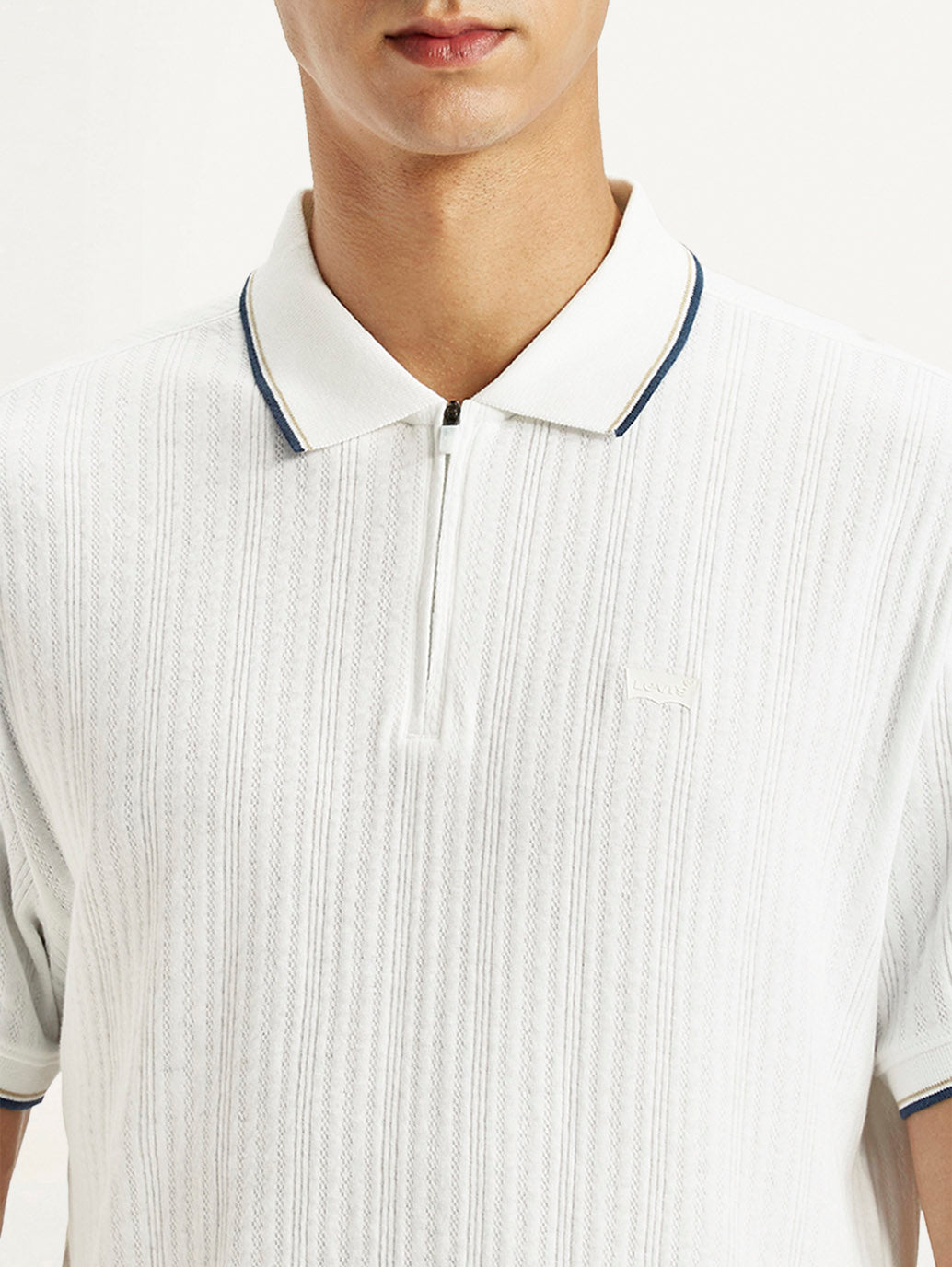 Men's Solid White Slim Fit Polo T-shirt - Detail View