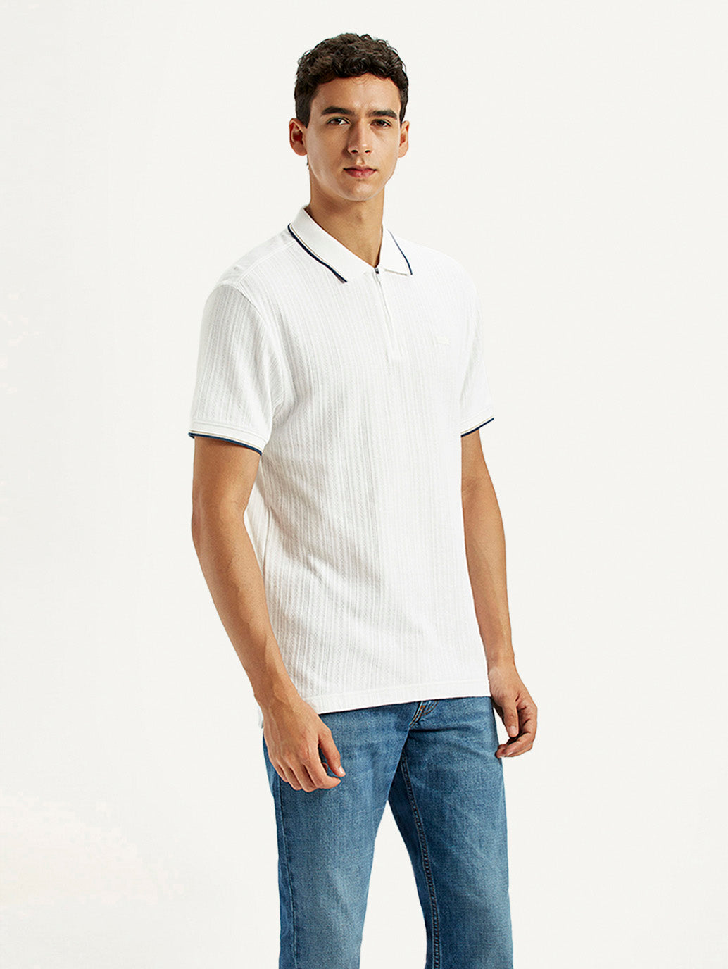 Men's Solid White Slim Fit Polo T-shirt - Side View