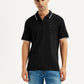 Men's Self Design Black Slim Fit Polo T-Shirt - Styleshot View