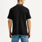 Men's Self Design Black Slim Fit Polo T-Shirt - Back View