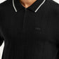 Men's Self Design Black Slim Fit Polo T-Shirt - Detail View