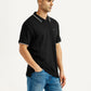 Men's Self Design Black Slim Fit Polo T-Shirt - Side View