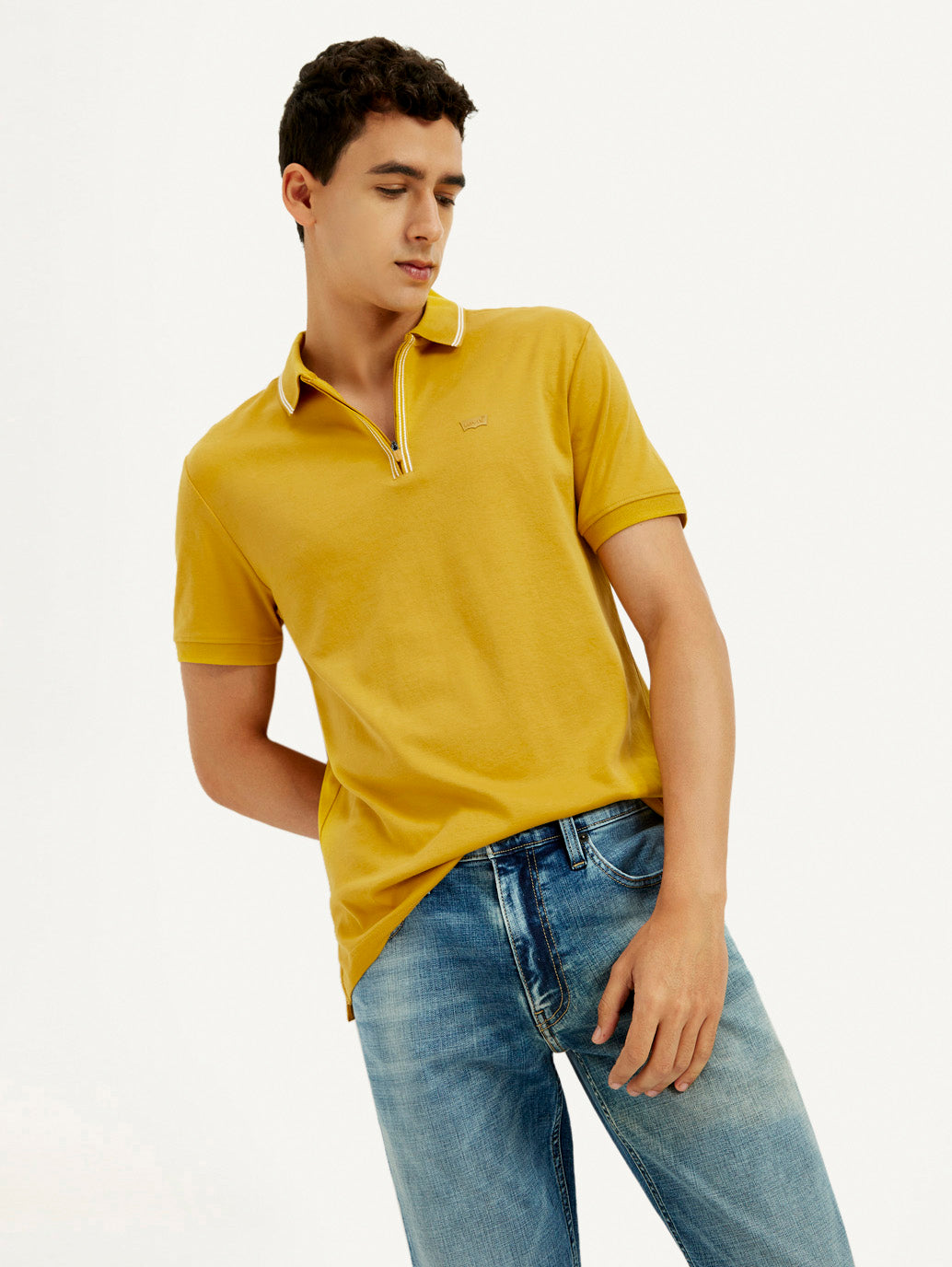 Men's Solid Yellow Slim Fit Polo T-shirt