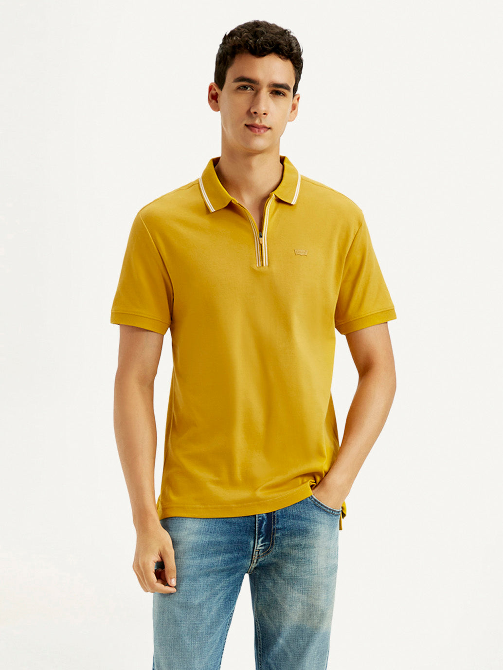 Men's Solid Yellow Slim Fit Polo T-shirt - Styleshot View