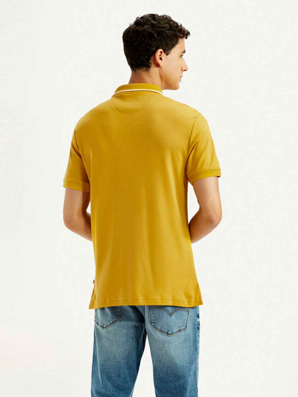 Men's Solid Yellow Slim Fit Polo T-shirt - Back View