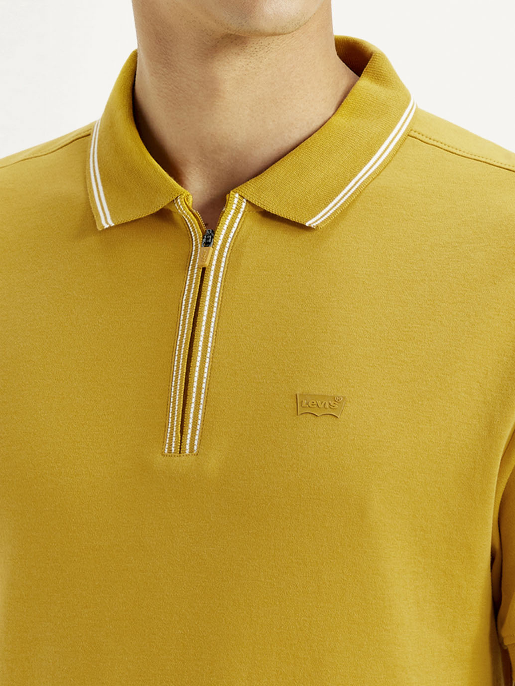Men's Solid Yellow Slim Fit Polo T-shirt - Detail View