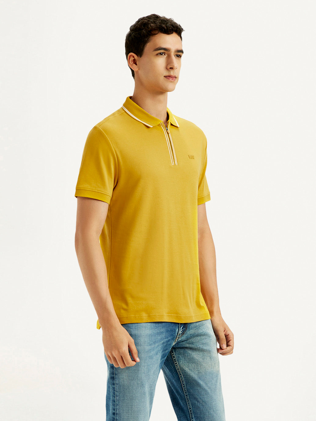 Men's Solid Yellow Slim Fit Polo T-shirt - Side View