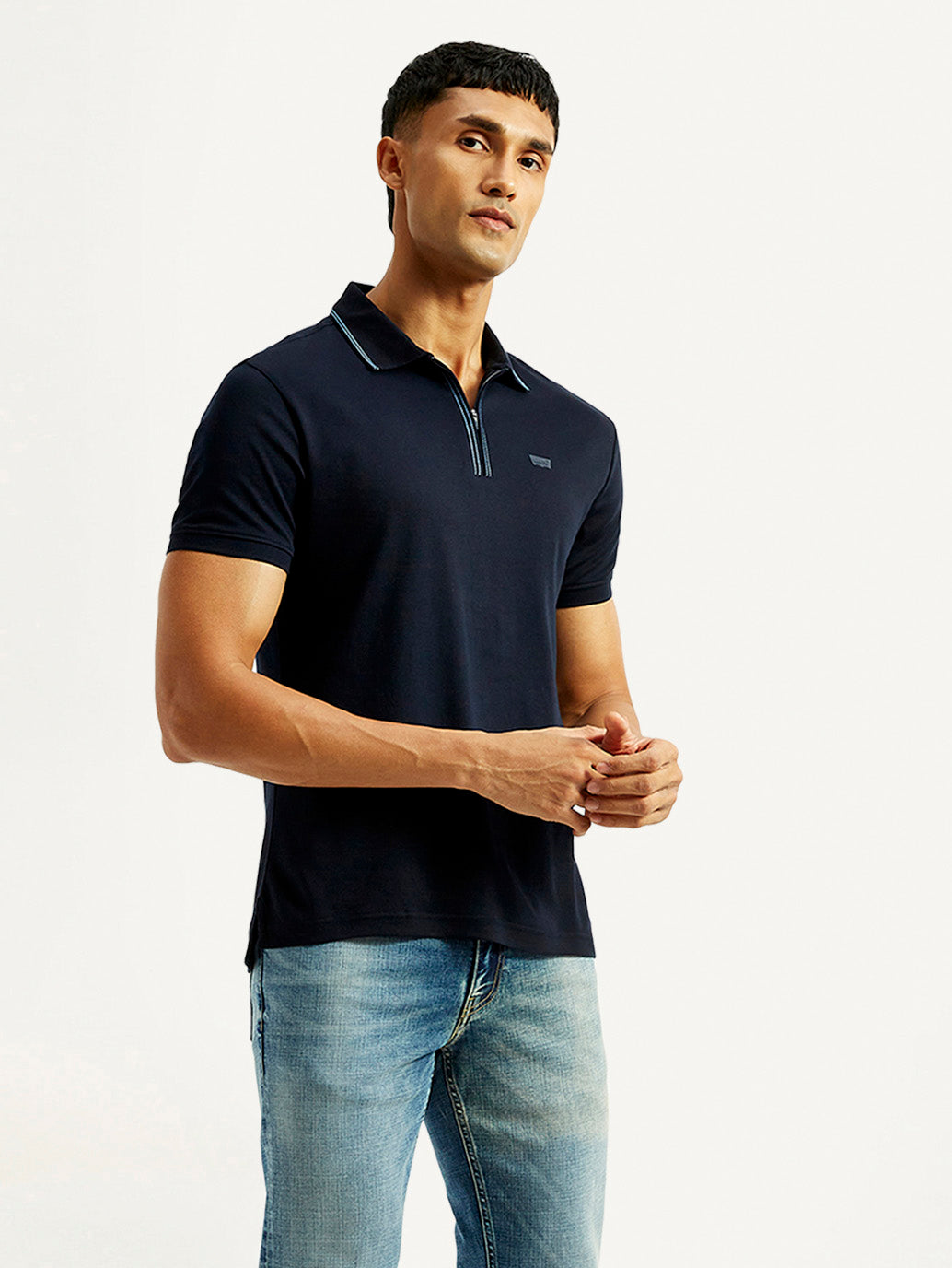 Men's Solid Navy Slim Fit Polo T-shirt