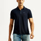Men's Solid Navy Slim Fit Polo T-shirt - Front View