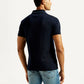 Men's Solid Navy Slim Fit Polo T-shirt - Back View