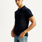 Men's Solid Navy Slim Fit Polo T-shirt - Side View