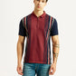 Men's Striped Maroon Slim Fit Polo T-shirt - Front View