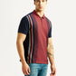 Men's Striped Maroon Slim Fit Polo T-shirt - Side View