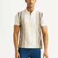 Men's Striped Off White Slim Fit Polo T-shirt - Front View
