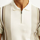 Men's Striped Off White Slim Fit Polo T-shirt - Detail View