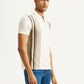 Men's Striped Off White Slim Fit Polo T-shirt - Side View