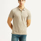 Men's Self Design Beige Slim Fit Polo T-shirt - Styleshot View