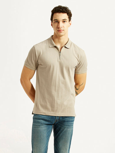 levi's Men's Self Design Beige Slim Fit Polo T-shirt-picture-31