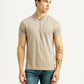 Men's Self Design Beige Slim Fit Polo T-shirt - Front View