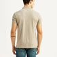 Men's Self Design Beige Slim Fit Polo T-shirt - Back View