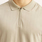 Men's Self Design Beige Slim Fit Polo T-shirt - Detail View