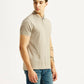 Men's Self Design Beige Slim Fit Polo T-shirt - Side View