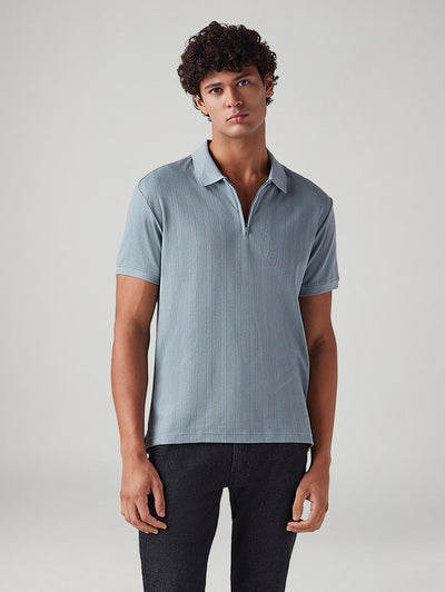 Men's Textured Slim Fit Jacquard Polo T-Shirt-image-6
