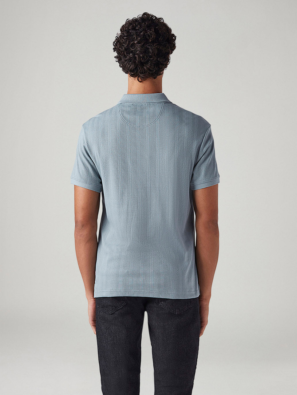 Men's Textured Slim Fit Jacquard Polo T-Shirt - Back View