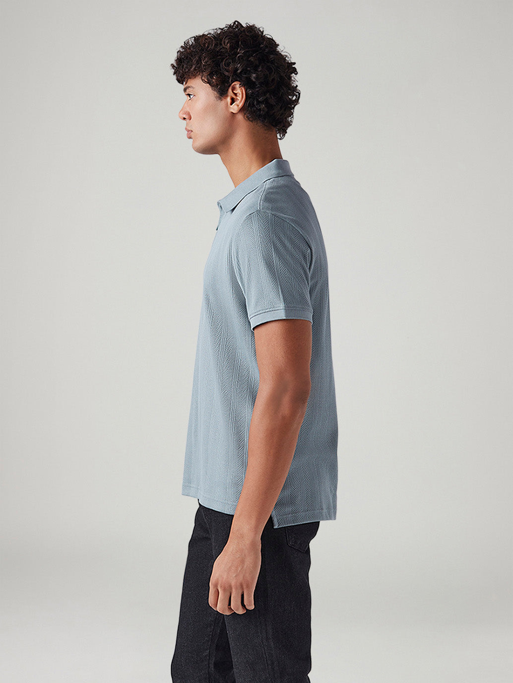 Men's Textured Slim Fit Jacquard Polo T-Shirt - Side View