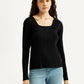 Women's Solid Black Square Neck Top - Styleshot View