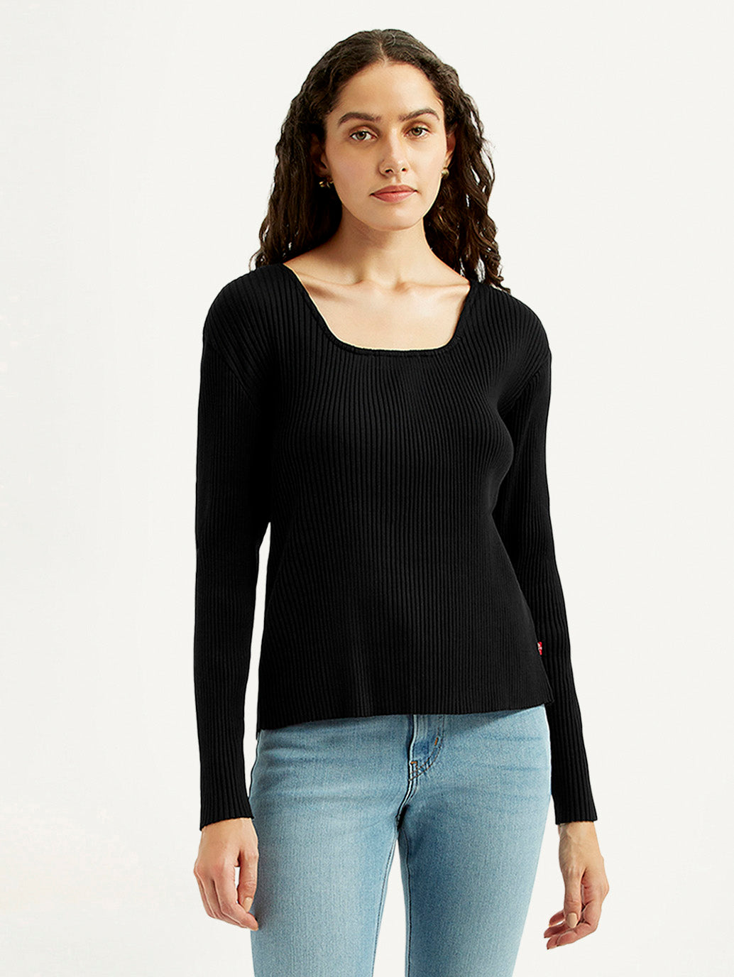 Women's Solid Black Square Neck Top - Styleshot View