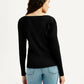 Women's Solid Black Square Neck Top - Back View